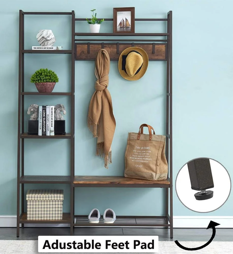 Винтажная вешалка для пальто Hall Tree со съемными крючками, полки для хранения и скамейка