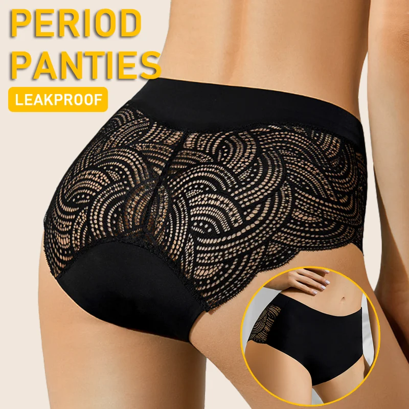 RTS 4 Layers Period Panties NO PFAS Biodegradable Mid Waisted Leakproof Trim Ruffles Lace Menstrual Underwear Period Panties