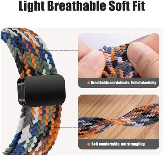 18mm/20mm/22mm Magnetic Nylon Braided Loop Strap For Samsung Galaxy Watch 6/5/4 Classic Elastic Bracelet 42mm 46mm Band Women