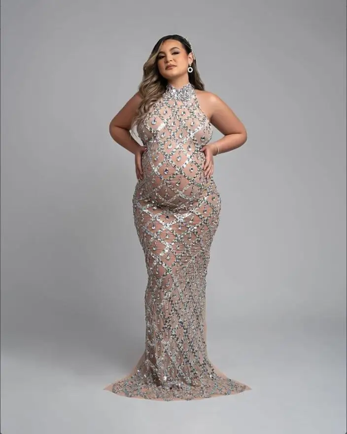Embellished  Rhinestone Maternity Dress  pregnant Props  Maternity photoshoot gown Diamond dress for women