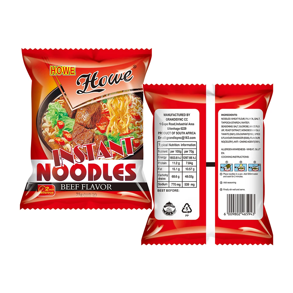 Customized Food Packaging Back Seal Bag Foil Laminated Plastic Pouch for Instant Noodles