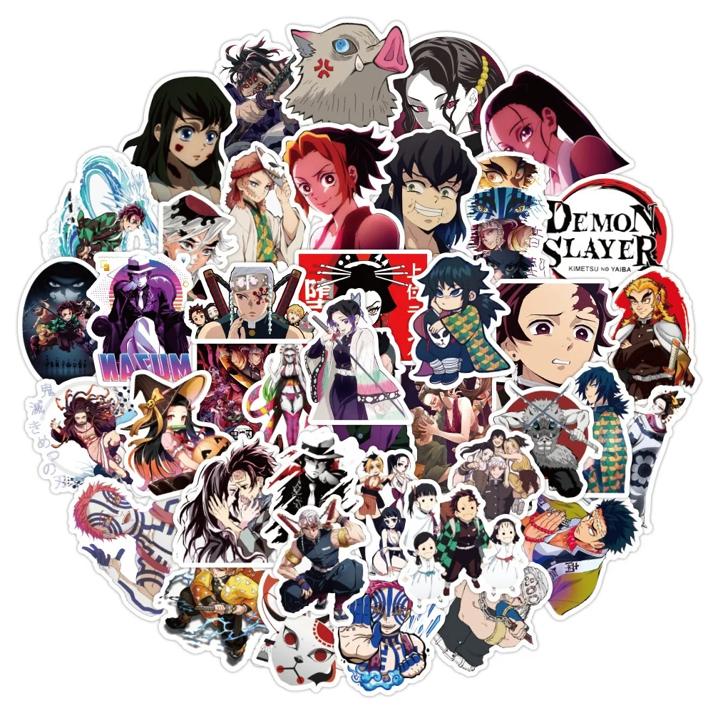 50 Pcs Anime Demon Slayer PVC Sticker No Repeat Suitcase Mobile Phone Diary DIY Wall Decoration Vinyl Stickers Factory Wholesale