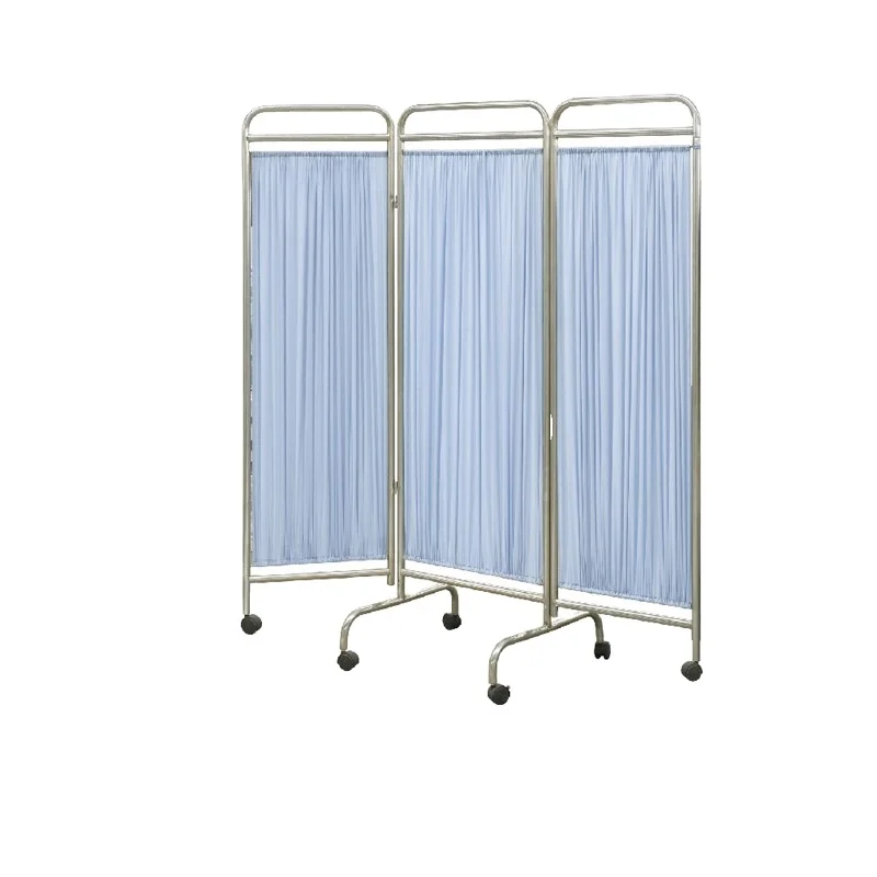 Hospital furniture 3 sections stainless steel patient folding screen