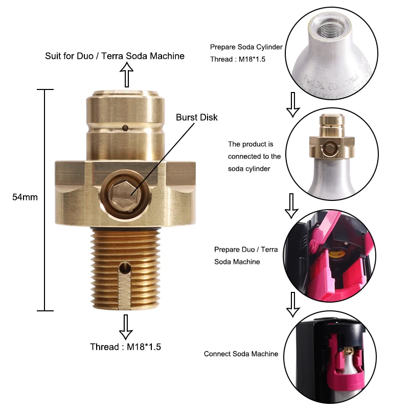Quick Connect Copper Valve Suitable for Soda sparkling Water Duo Terra Art Cylinder Soda Bubbler Valve