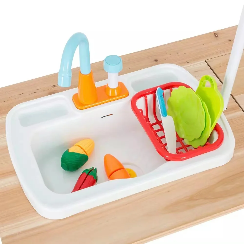 Kids 3-in-1 Outdoor Convertible Wood Activity Table Sand & Water Picnic Table with Umbrella Baby Furniture