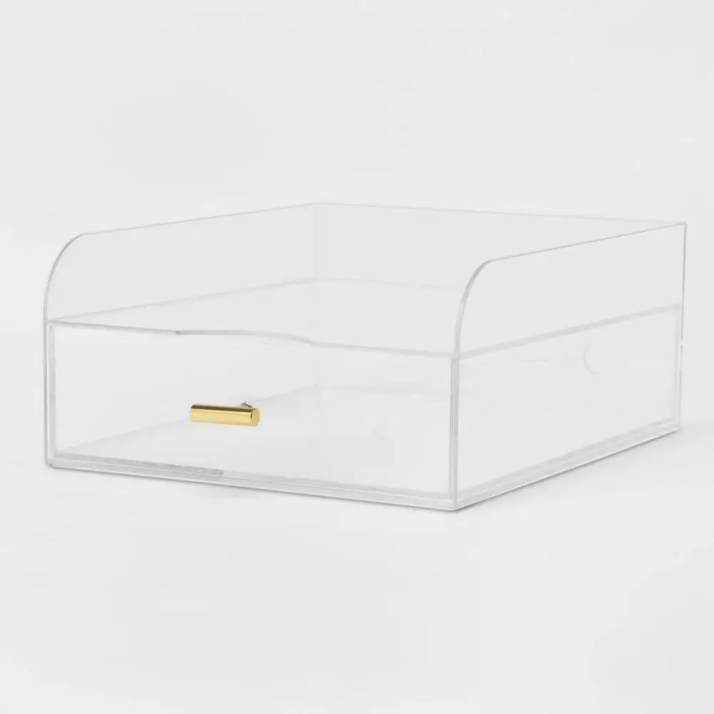 Single-Tier Clear Acrylic Office Organizer Drawer Large Plastic Paper Tray Desktop Storage Easy Standing Installation Box