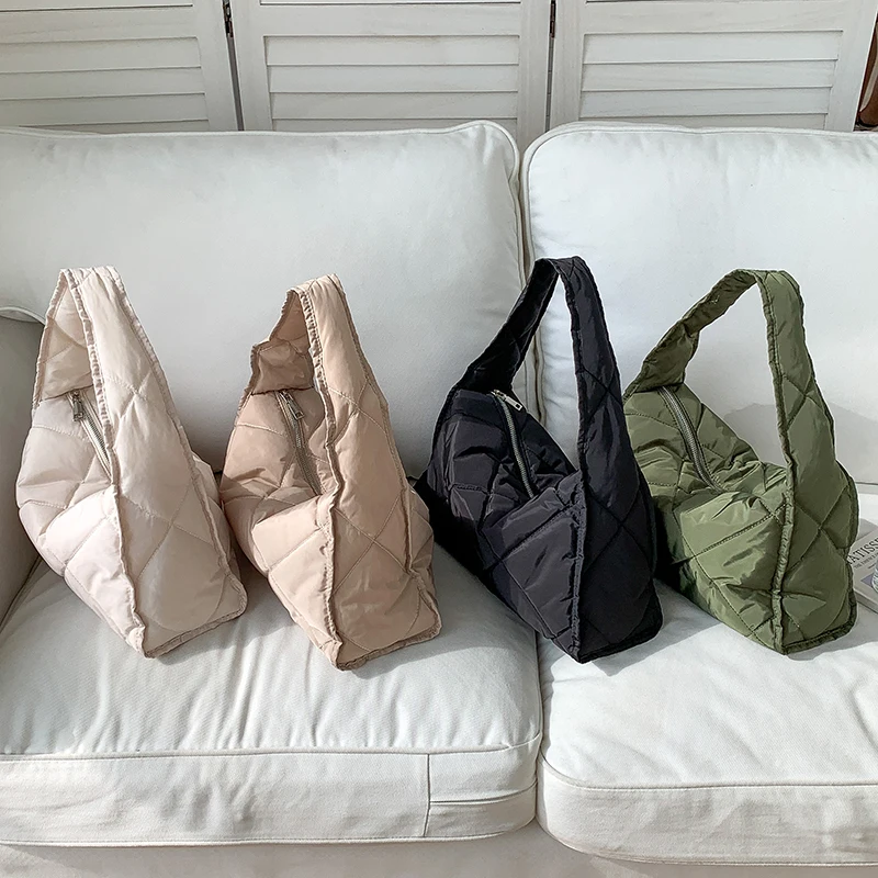 Factory Wholesale High Quality Cotton Tote Bag Nylon Handbag Expanded Olive Green Tote Bag Custom Puff Cotton Fabric Hand Bag