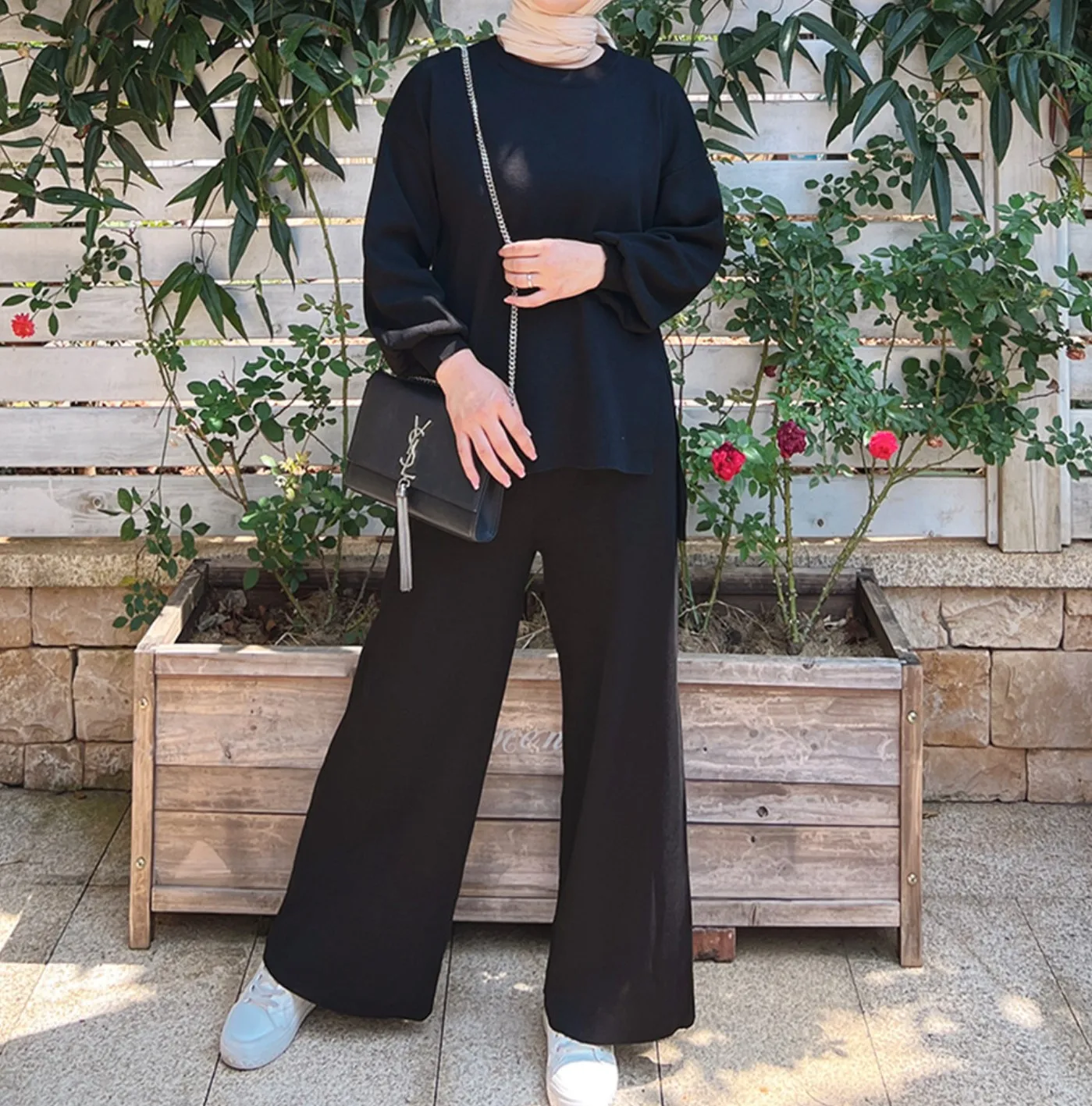 Islamic clothing Arabic Muslim women 2 pieces set winter autumn knit sweater suit clothes set