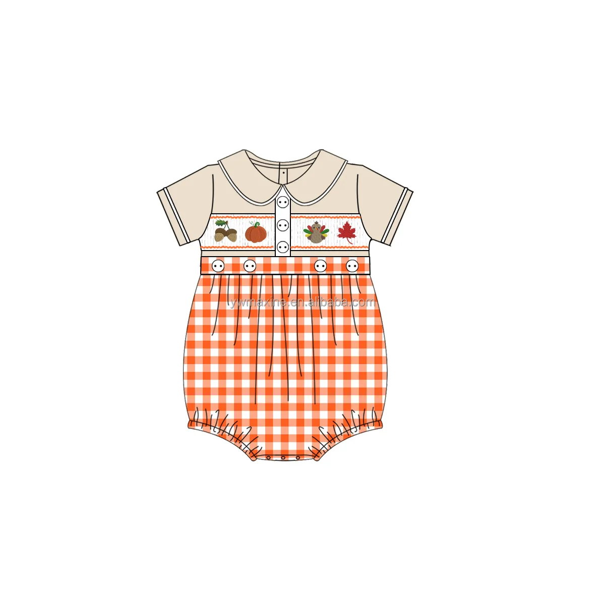 Thanksgiving infant smocked clothing ruffles puff sleeve dress turkey French Knot smocking heart pocket girls outfits for fall