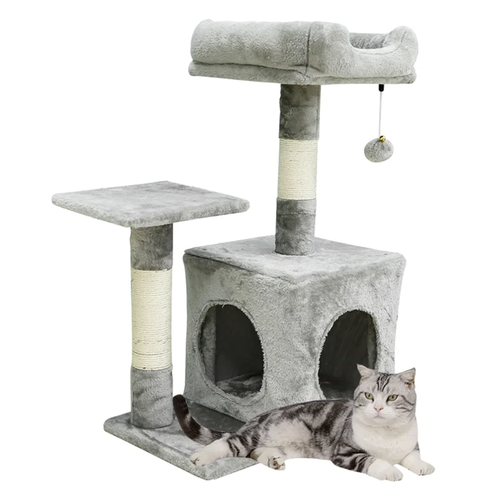 29 inches plush cat tree with two-door condo Small Cat Tree Natural Sisal Scratching Scratch Post Cat Toy Tree