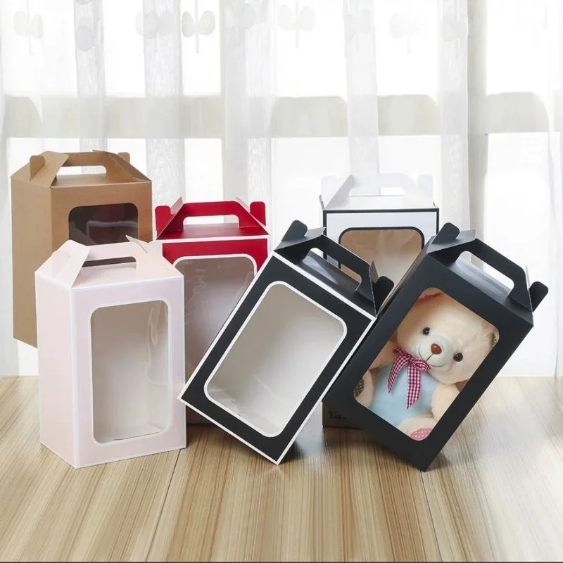 Multi Color Paper Gift Package Display Box With Clear Pvc Window Wedding Candy Boxes Kraft Paper Gift Packaging Box With Handles