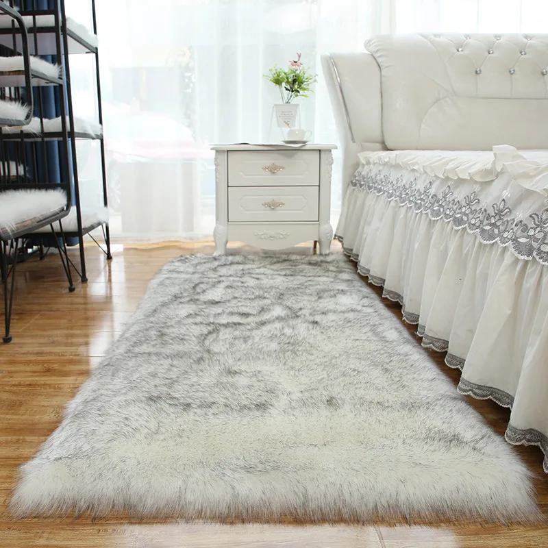 hot sale dark blue rectangle synthetic sheepskin furry faux fur rug mat