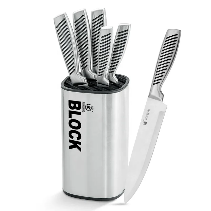 Набор кухонных ножей шеф-повара SS 3cr13 из 6 предметов с подставкой из нержавеющей стали