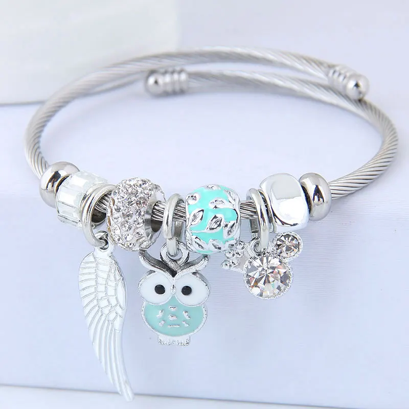 Europe Popular Style Vintage Owl Charm Bracelet Accept Small Order High Quality Stainless Steel Cuff Bracelet Fashion Jewelry