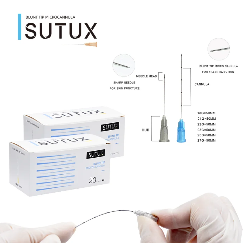 Sutux 25g 50mm microcannula beauty products blunt tip micro cannula for filler injection
