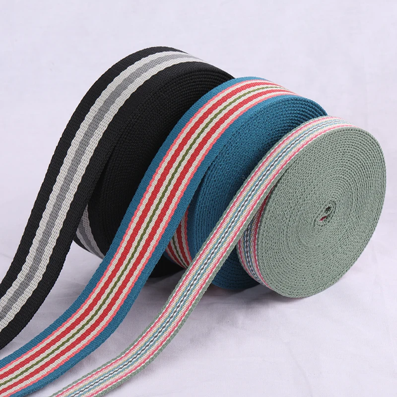 Custom 25mm 30mm 35mm Multi Color Rainbow Fake Nylon Recycled Polyester PP  Woven Webbing Strap  Jacquard Webbing Strap