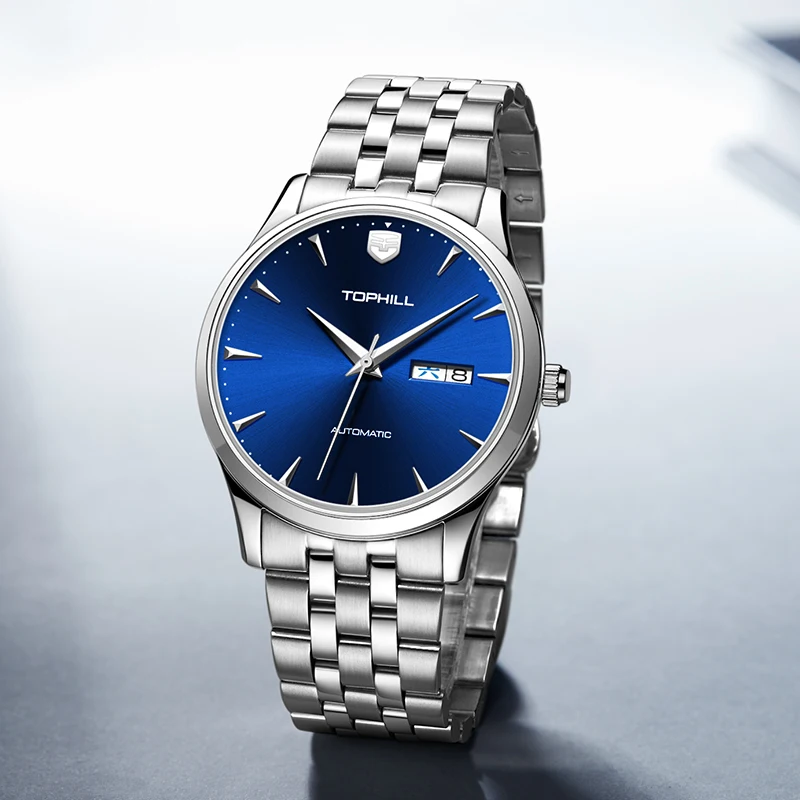 Tophill TW087G Stainless Steel Auto Date Complete Calendar 5ATM Waterproof Golden Automatic Mechanical Imported Movement Watches