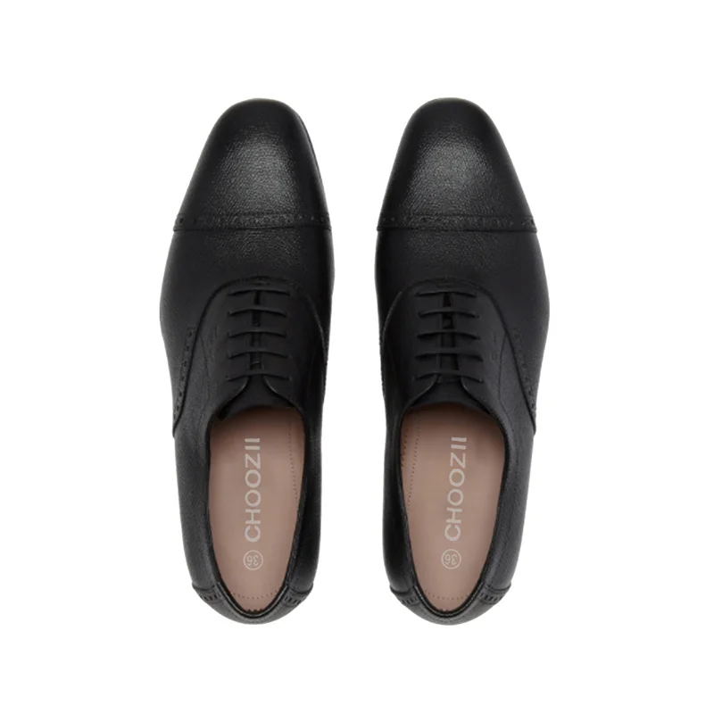 CHOOZII Classic Style Men Point Toe Genuine Leather Smoking Shoes with Buckle Strap