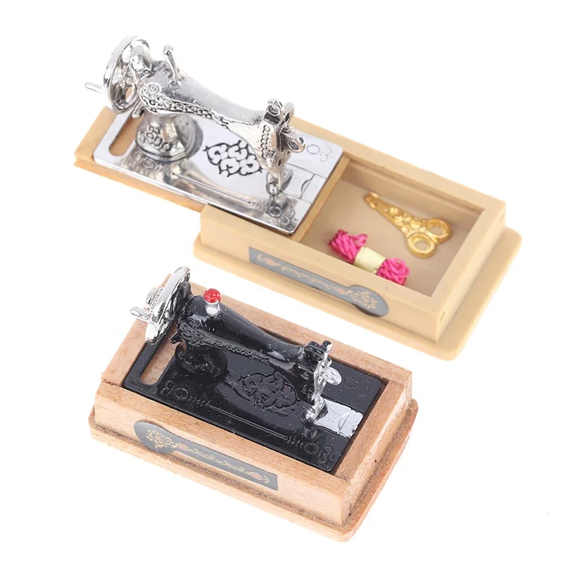 1/12 Doll House Decor Miniatura Toy Vintage Miniature Sewing Machine Furniture Toys Gifts For Retro Children Toys Accessories