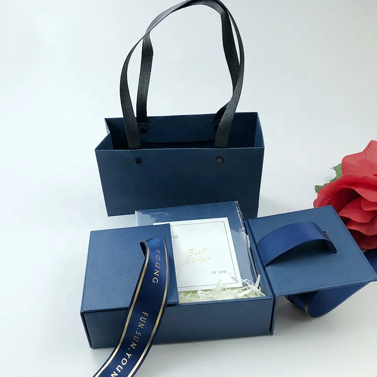 Upscale Gift Craft Box Paper Bag Set with Carrying Handle Christmas gift box packaging paper bag packaging