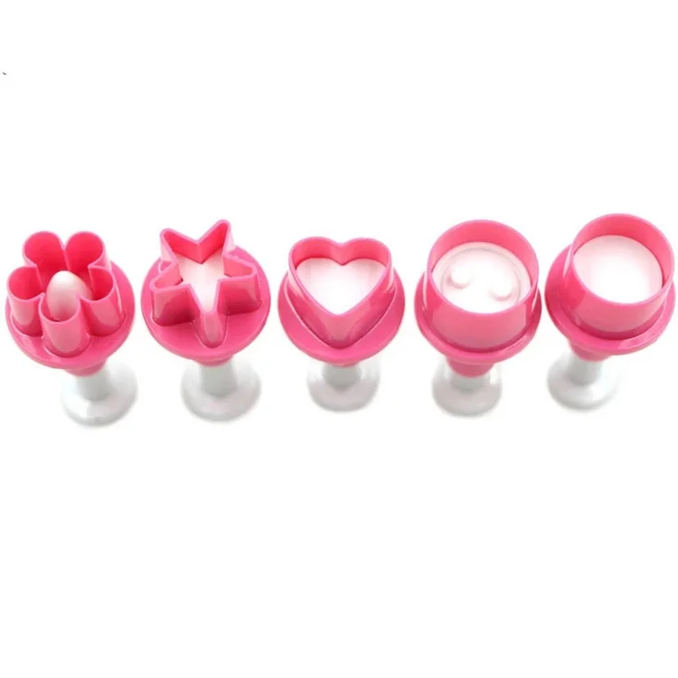 5PCS Cookie Cutter Heart Plunger Cake Mold Star Button Plum Biscuit Fondant DIY Stamping Mould Sugarcraft Cake Decoration