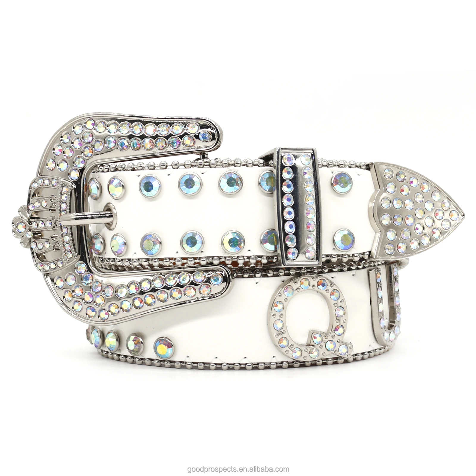 custom Luxury crystal rhinestone women design diamante belts unisex studded western buckle BB simon PU leather belt