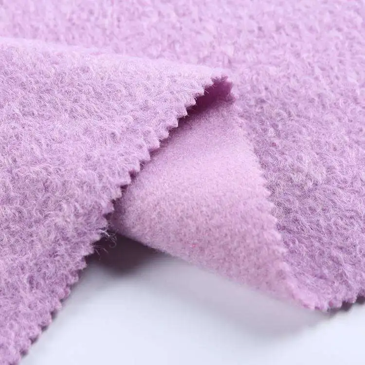 High quality breathable purple 150cm knitted polyester plain color sherpa boucle teddy curly fur fabric