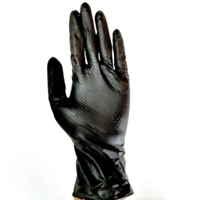 Customized black waterproof and comfortable grip diamond grain pure nitrile ultra thick protective hand gloves