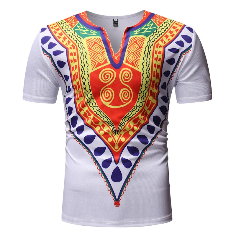 Mens White V Neck Short Sleeve T Shirt Men African Clothes 2024 New Hip Hop Streetwear Casual Tee Shirt Homme African Clothing