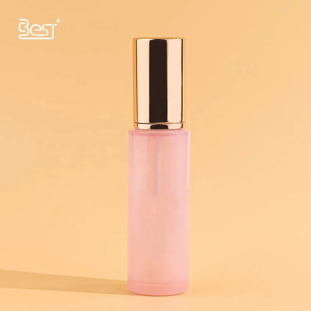 20ml 50ml Travel Skincare Set Light Pink Essential Serum Cream Customized Glass Bottle and Jar with Gold Cosmetic PUMP Sprayer