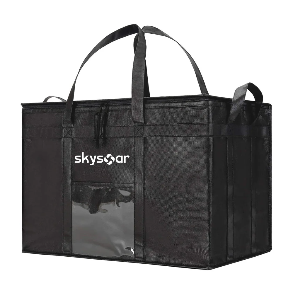 Folding food cooler bag large capacity aluminum foil lining delivery bag insulated portable  pizza delivery bag