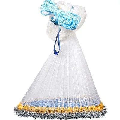 9FT Radius Saltwater Fishing Net Easy Throw Hand Cast Net Iron Nickle Strong Tire Line Mesh Spin Bait Trap