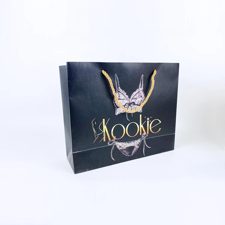 
Garment Black And White Printing Shopping Pakaging Paper Bags For Clothes With Handle Rope 