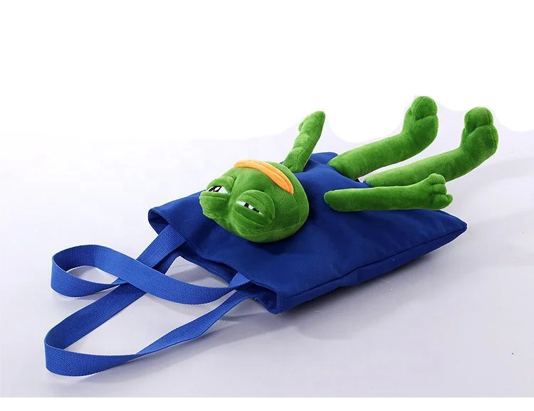Canvas Green frog tote shoulder bag cute plush green frog student handbag natural canvas tote bags canvas zipper frog bag