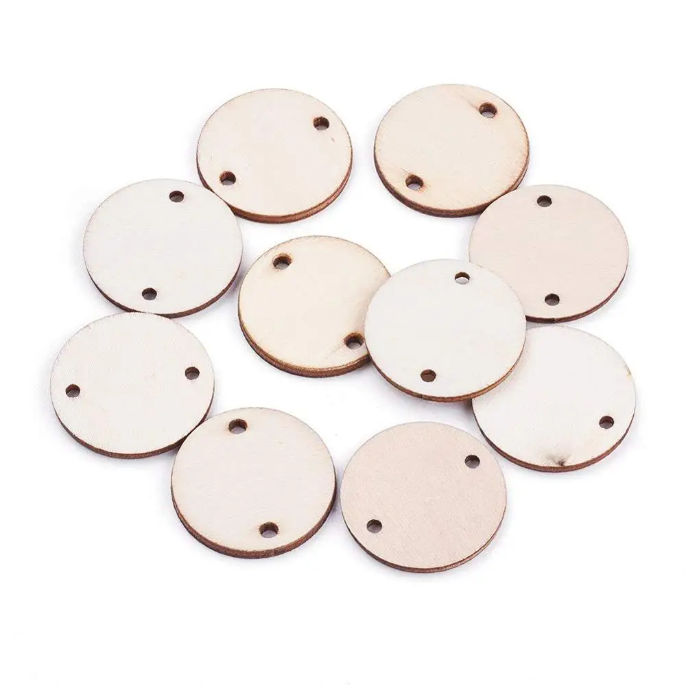 500Pcs 2-Hole Unfinished Flat Round Blank Wood Coin Discs Wood Slices for DIY Craft Party Home Decoration