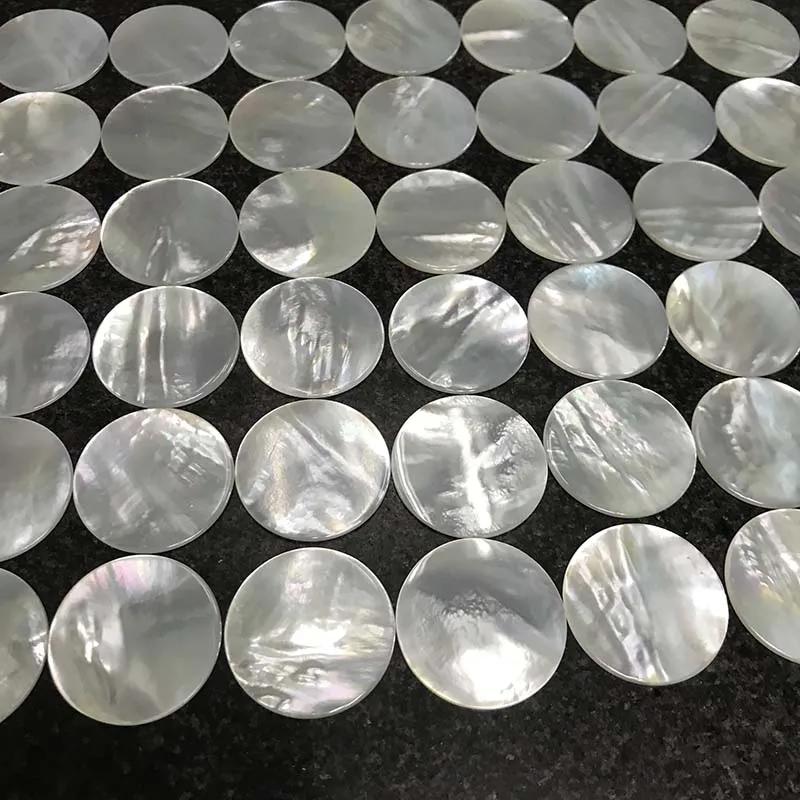 Cheap 30mm White Mother of Pearl Shell Chips Blanks Cut Round Mop Flakes Inlay Jewelry