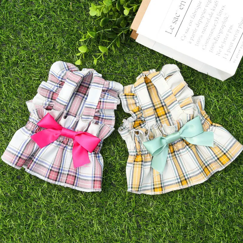 Wholesale customization clothes for pets Plaid skirt pleated skirt Small and medium pet clothes Cute princess style Dog dress