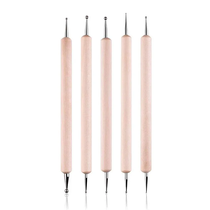 Meihui Art 5 Piece DIY Wooden Ball Styluses Dotting Tool Set for Embossing Pattern Clay Sculpting Nail Ar