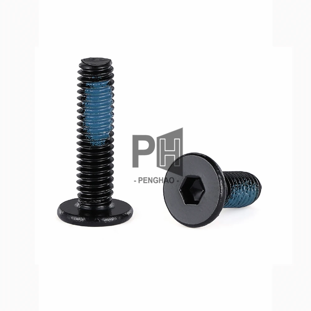 Black 304 Stainless Steel M2-M6 Thin CM Flat Head Hex Socket Screws Thread Locking Nylon Patch Anti-Drop Anti-Loose Screws