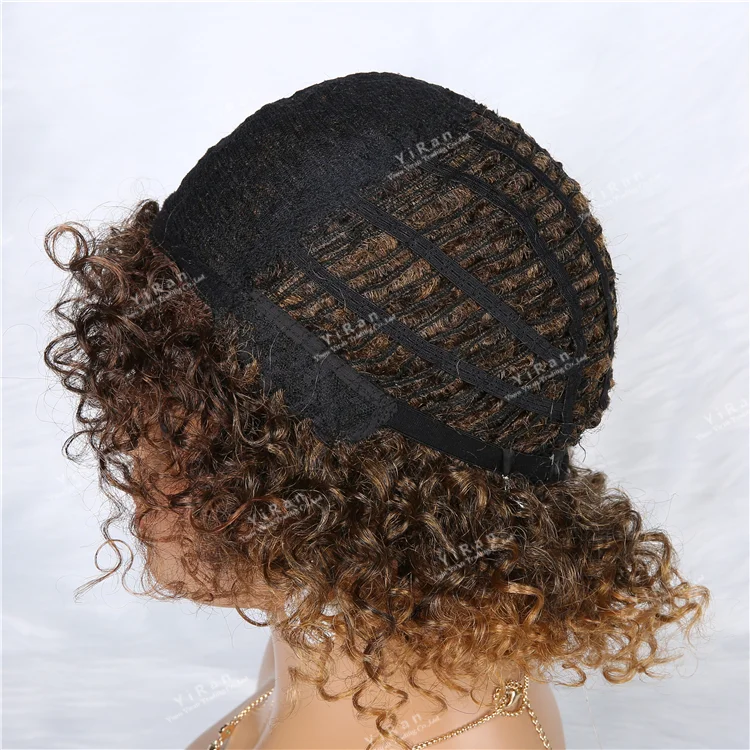 Popular protein fiber kinky curly wig synthetic kinky curly heat resistant wig 14inch colorful black ombre bondle synthetic hair