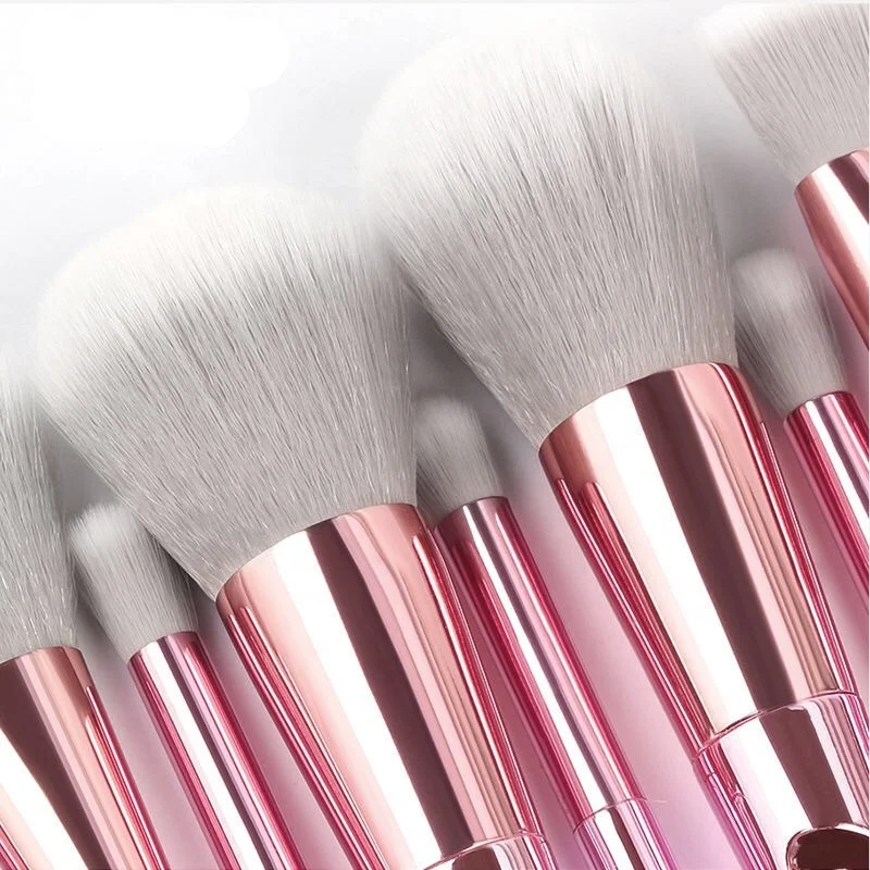 Custom high quality private label makeup brush set professional 10pcs pink makeup brushes with bag
