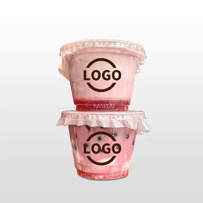 5 7 9 10 12 16oz Low MOQ Disposable plastic cups with logo printing for bubble tea cup with lids