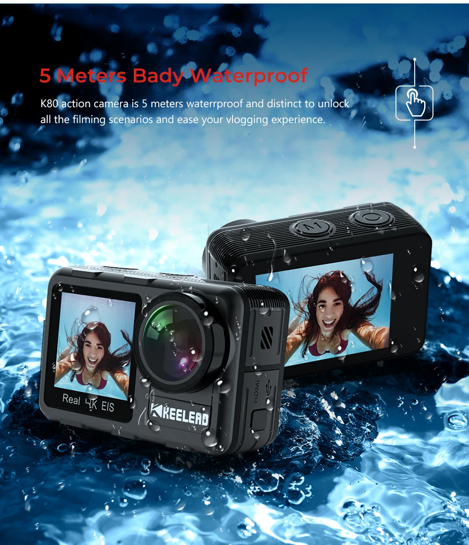  Keelead K80 4K 60FPS 20MP 2 0 Touch LCD EIS двойной экран Wi-Fi Веб-камера Водонепроницаемая видеокамера на шлем экшн-и Спортивная