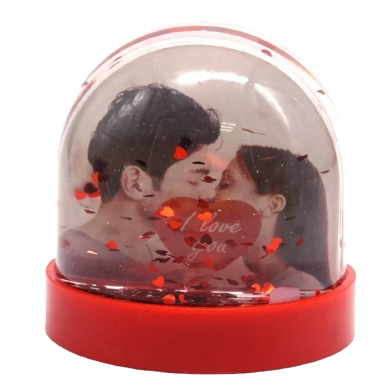 OEM crystals snow dome home decor return gifts plastic photo frames water globe wedding custom romantic snow globe for guests