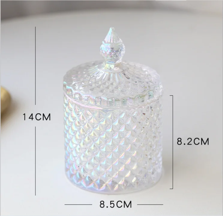 Empty wholesale 8oz clear geo cut diamond crystal glass candle candy jar container with box