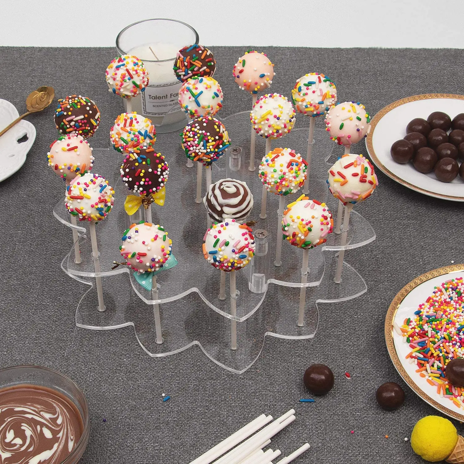 Flower-shaped acrylic lollipop display stand supermarket convenience store candy bar display stand 19-hole transparent bracket