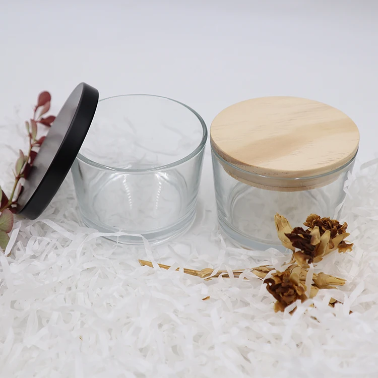  Hot Sale Wholesale Empty Candle Container With Lid Glass Jar Wood