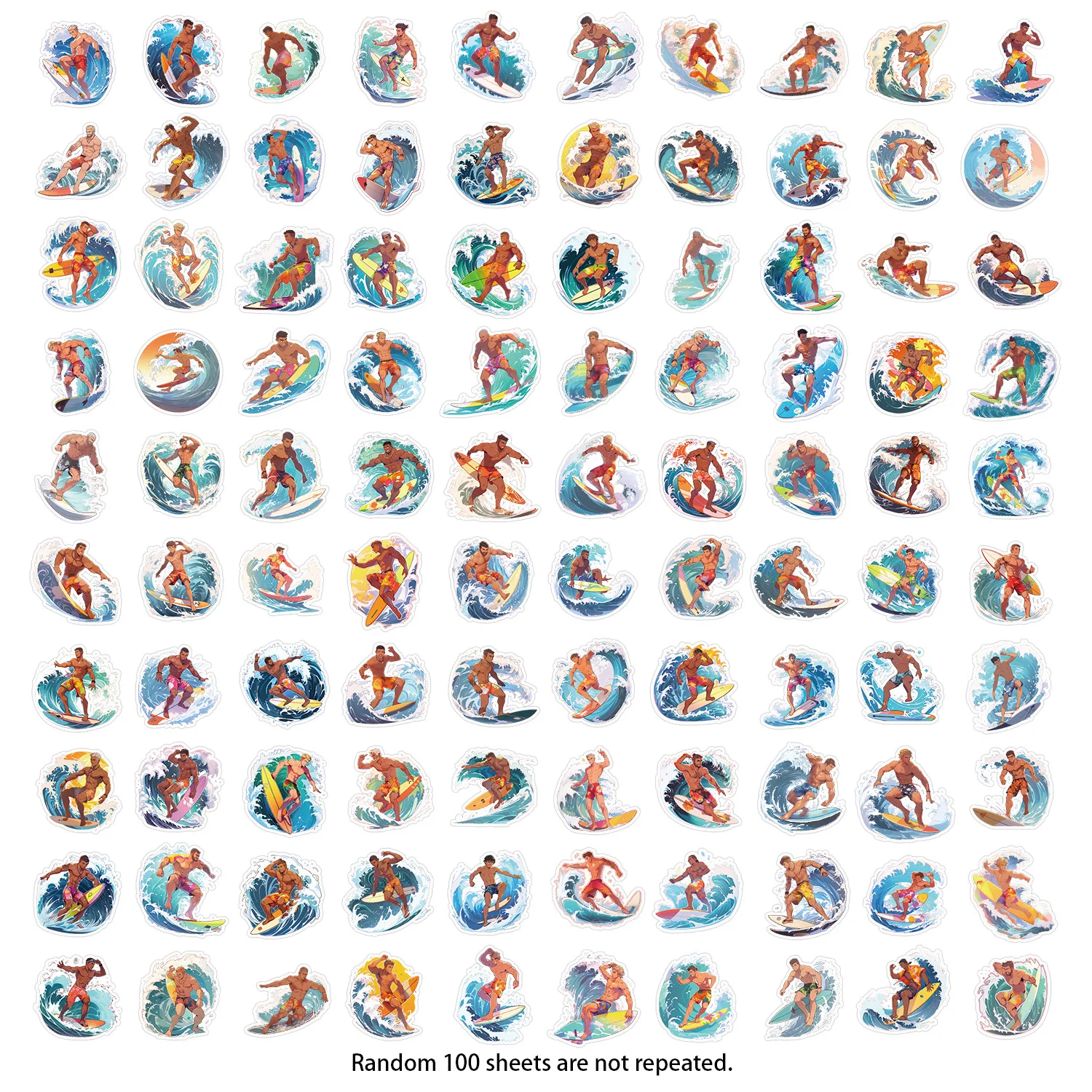 100Pcs Cartoon Handsome Man Surfing Graffiti Stickers for Bottle Phone Decor Vinyl Beach Surf Hawaii Sticker