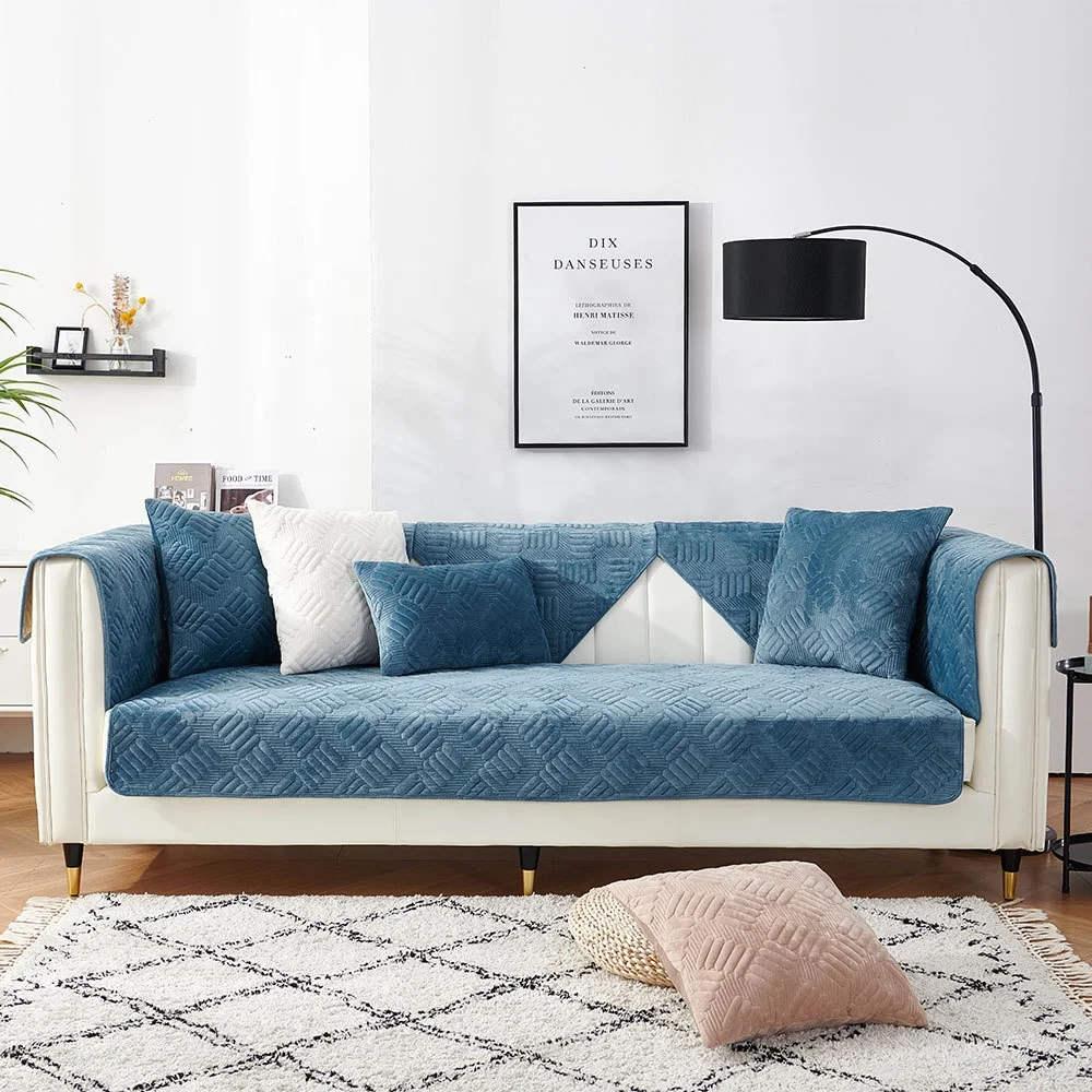 Hot Sale Good Quality Crystal  Fur Embroidery Pattern 3 Seat Sofa Covers With Anti-slip