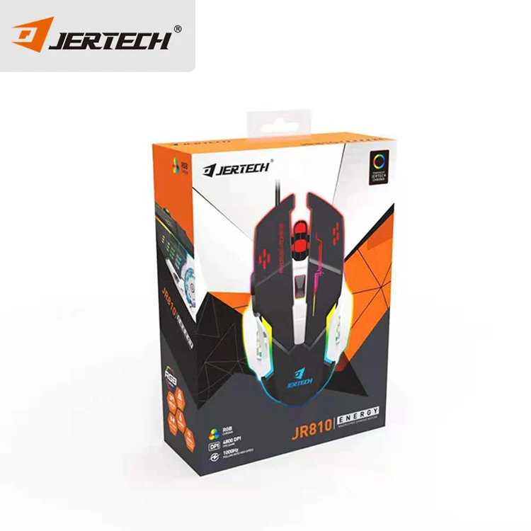 Jertech JR810 Breathing Led Light Pc Mouse Laptop Universal Usb Wired Mouse 5 Hyperesponse Buttons 6400 DPI Optical Mouse